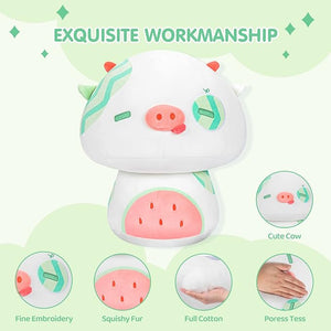 Mewaii Mushroom Plush, Cute Cow Plush Pillow Squishy Pillow, Cow Plush Stuffed Animals Kawaii Plush Decoration (Watermelon Cow 14 Inch)