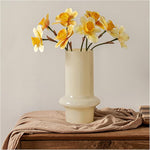 Glass Flower Vase with Large Mouth for Home Decoration (Cream White)