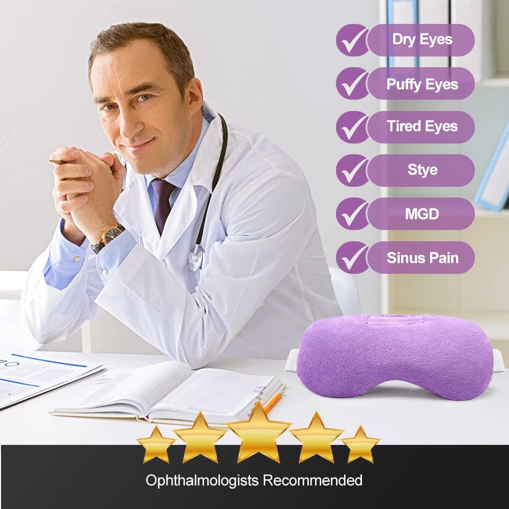 Lavender Eye Mask, Aromatherapy Weighted Sleep Mask for Dry Eyes Men Women, Microwave Heated Hot Therapy Eye Cover Moist Compression Pain Relief, Pillow for Puffy Eyes, Sinus Pain, Purple