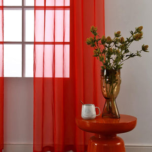 Faux Linen Sheer Curtains-Red- 4 Panels each 26" x 63"