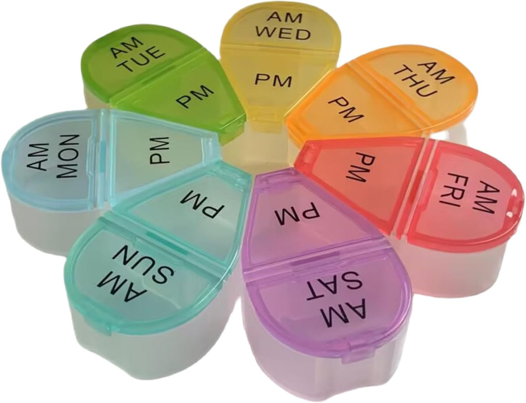 Pill Organizer - Floral Shaped Weekly Medication Box with 7 Color-Coded Compartments, Compact & Portable for Travel, Home Use