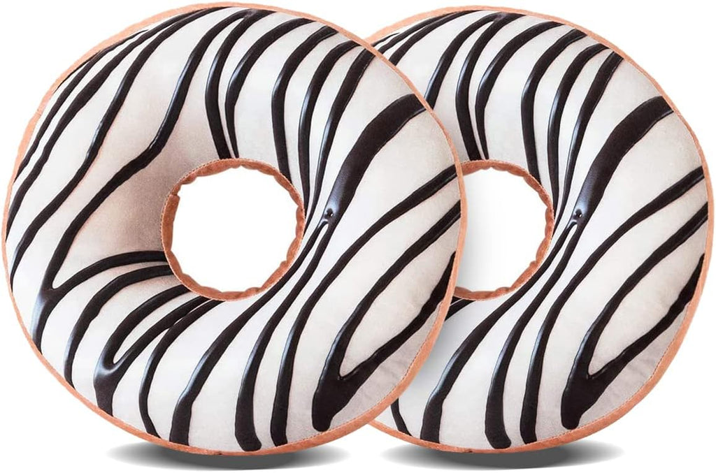 Round Throw Pillow 14 Inch Chocolate White Donut, 3D Digital Print Decorative Soft Food Shaped Pillow, Light Weight Seat Cushion for Couch, Chair, Floor, Sofa, 2 Pack
