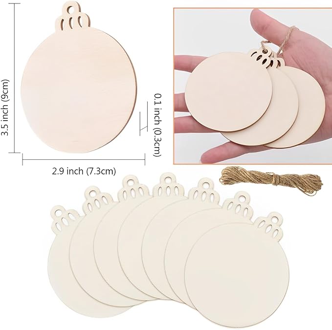 30pcs DIY Wooden Easter Christmas Ornaments Unfinished Predrilled Circles Round Wooden Discs with Holes for Crafts Centerpieces Holiday Hanging Decorations