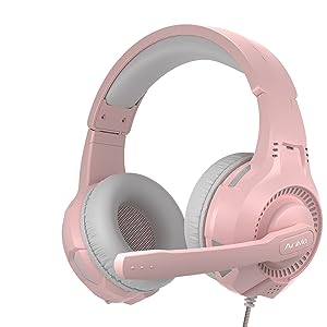 Anivia Headphones with Microphone Surround Sound Active Noise Canceling Pink Wired Gaming Headphones