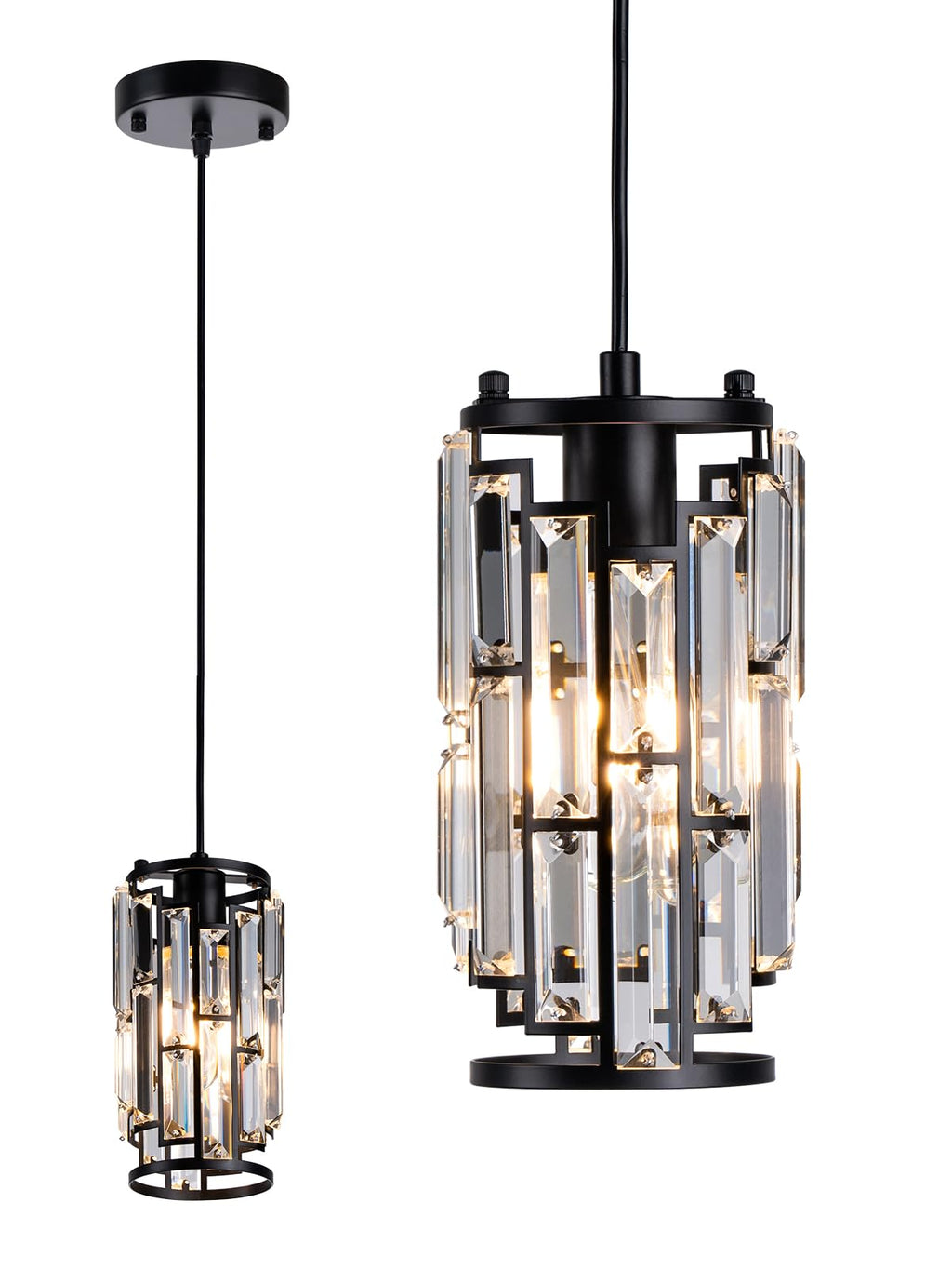 Amico Crystal Pendant Lighting Modern Black Pendant Light, Adjustable Pendant Light Fixture for Kitchen Island Dinning Room Bedroom (Black 1-Light)