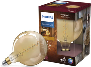 Philips 40W Equivalent Amber G63 Medium Dimmable LED Decorative Light Bulb -ROUND BULB