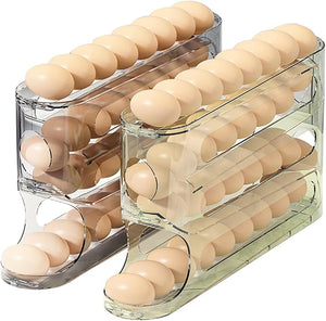 4 Tiers Egg Holder for Fridge - Auto Rolling Space-Saving Egg Dispenser, 30 Egg Capacity, (Set of 2) (Transparent)