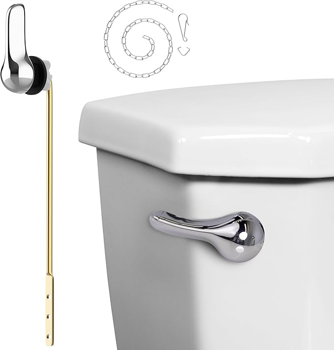 Universal Toilet Handle Replacement Kit Front Mount - Aluminum Alloy Toilet Flush Handle, Pure Brass Toilet Lever, and Toilet Chain for Toilet Repair - Universally Compatible, Chrome