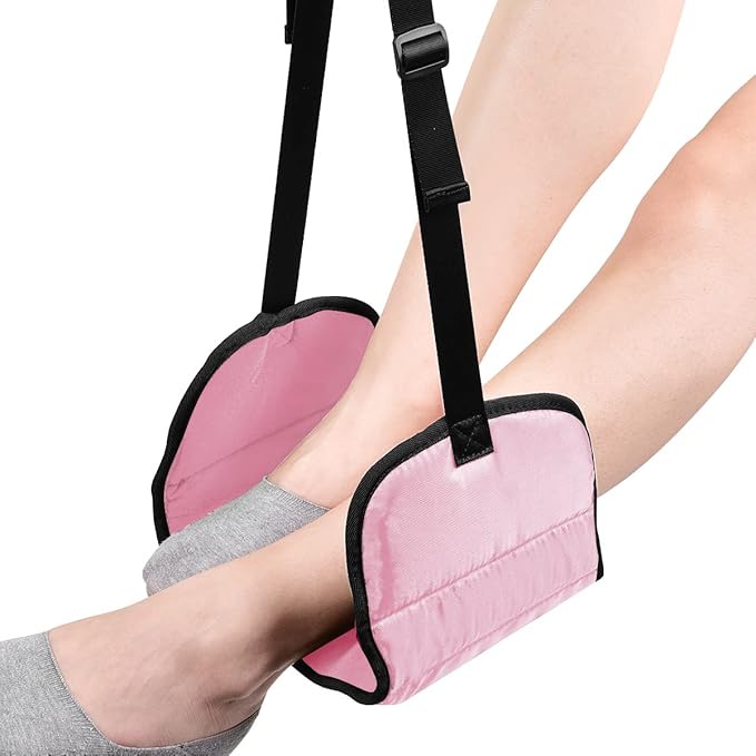 Airplane Footrest Made with Premium Memory Foam - Airplane Travel Foot Hammack, No Clashing Foot Hammock & Portable Plane Leg Rest, Provides Relaxation & Comfortable for Long Flight, Pink