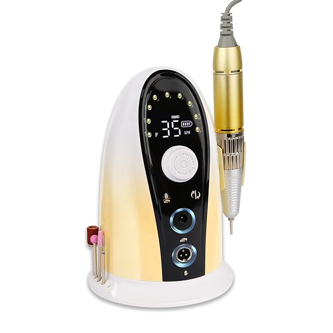 Rechargeable Nail Drill Machine,Professional Electrical Nail Drill for Acrylic Nails 35000 RPM Efile Nail Drill Kit Finger Toe Nail Care(Yellow)