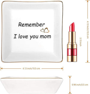 Mothers Day Gifts from Daughter Son, Ceramic Ring Dish Jewelry Tray Mom Gifts, Birthday Christmas Gift for Mom - Remember I Love You Mom