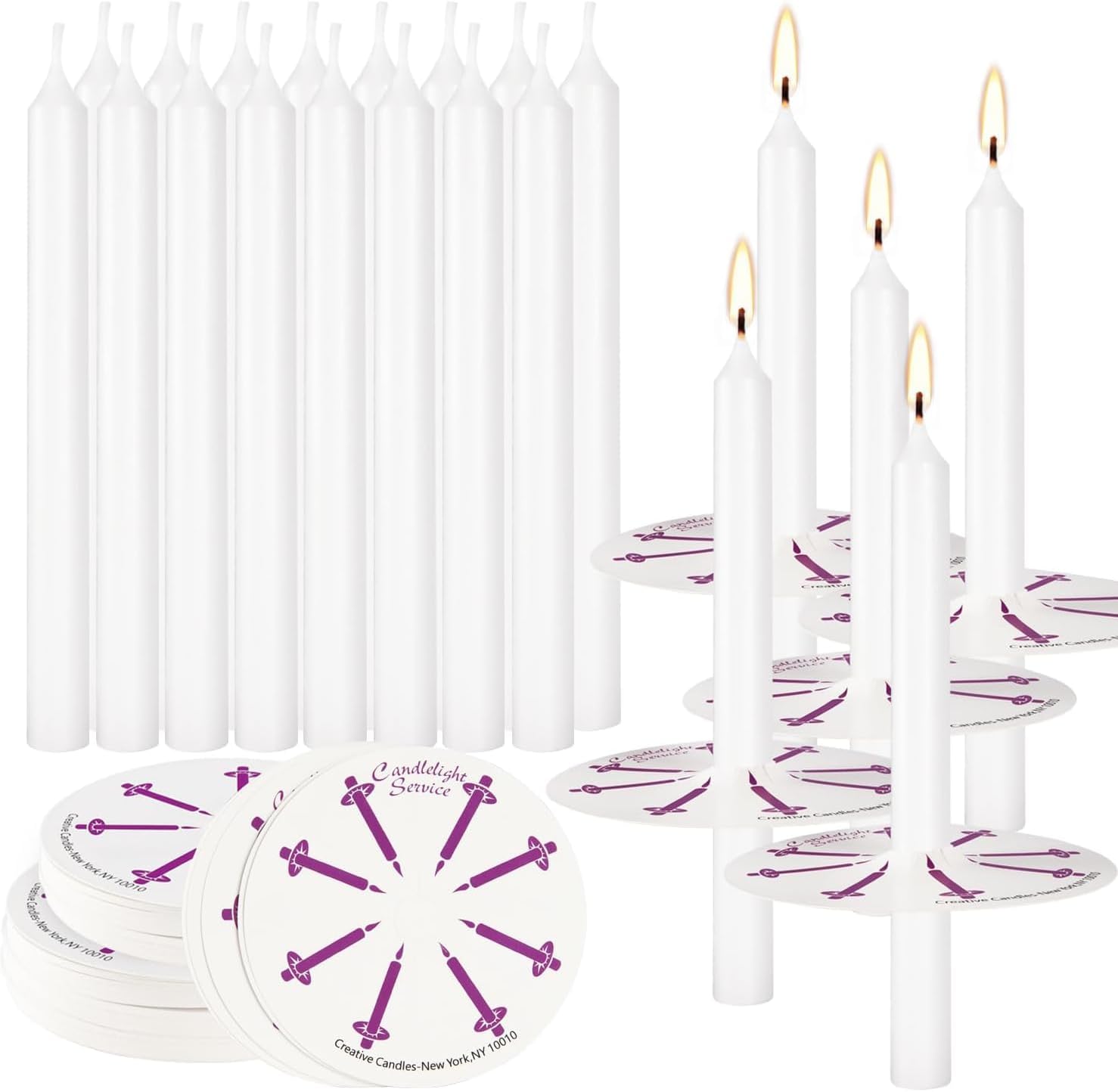100 pcs Church Candles with Drip Protectors for Devotional Candlelight Vigil Service, Unscented White 5" H X 1/2" D, No Smoke, Church Service Candles