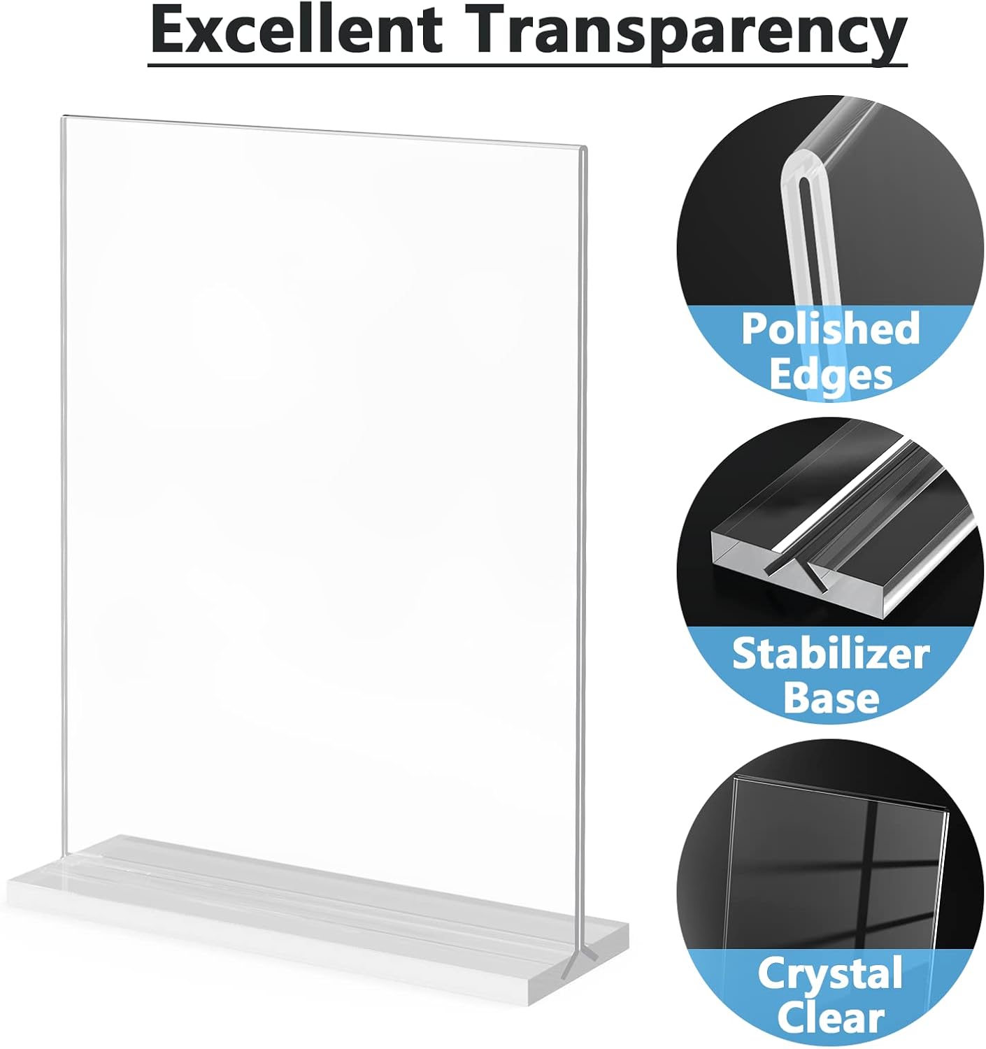 Acrylic Sign Holder 8.5x11 Inches 2 Pack, Double Sided Clear Display Stand Table Top Paper Holder, Vertical Menu Flyer Stand, Plastic Frame for Stores, Restaurants, Hotels, Office