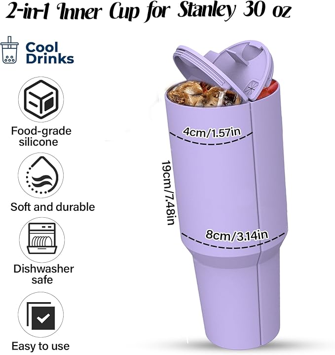 30 oz Stanley Cups Accessories, Stanley Cup Beverages Silicone Separator, 2-in-1 Drink Separator Reusable Silicone Liner, Double Drinks Bag Fit Cups Dispense Different Beverages (Purple, 30 Oz)