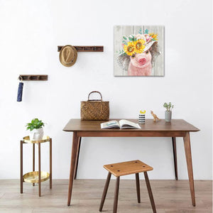Funny pig Canvas Wall Art Print Funny pig Painting Poster, funny farm animal Mural for Bedroom Bathroom and Kitchen Framed (12"x12")