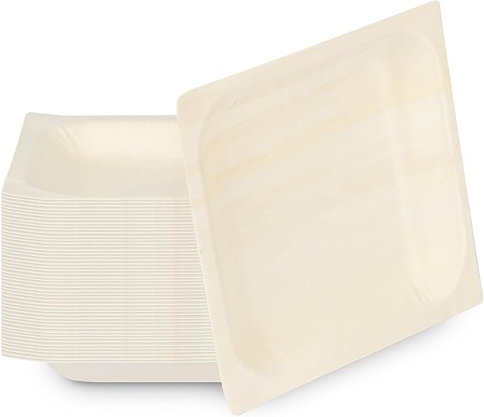 Restaurantware - Taipei 5.1 x 5.1 Inch Square Serving Plates, 200 Disposable Party Plates - Sustainable, Greaseproof, Poplar Wood Plates, Heavy-Duty, For Parties, Weddings, Camping, Picnics, And More