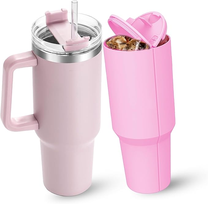 30 oz Stanley Cups Accessories, Stanley Cup Beverages Silicone Separator, 2-in-1 Drink Separator Reusable Silicone Liner, Double Drinks Bag Fit Cups Dispense Different Beverages (Pink, 30 Oz)