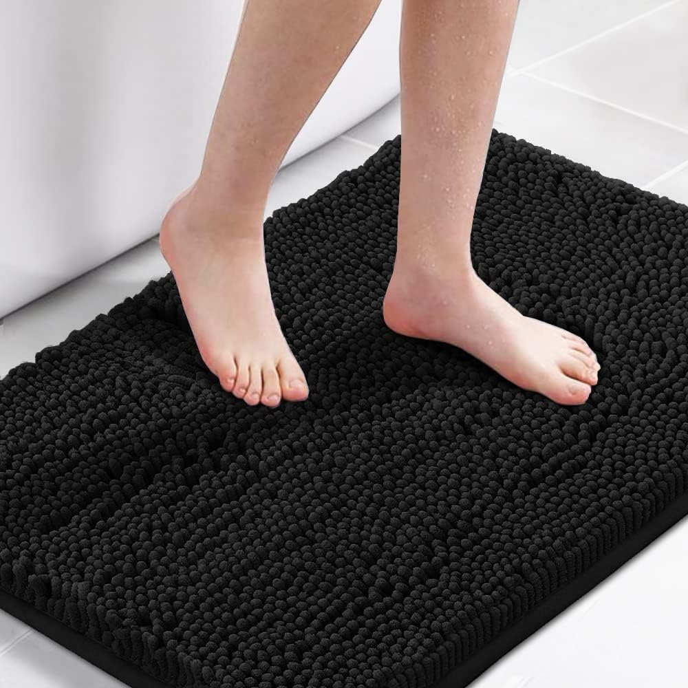 Bath Mats for Bathroom Non Slip Luxury Chenille Ultra Soft Bath Rugs 24x36 - Black