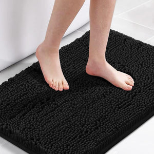 Bath Mats for Bathroom Non Slip Luxury Chenille Ultra Soft Bath Rugs 24x36 - Black