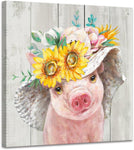 Funny pig Canvas Wall Art Print Funny pig Painting Poster, funny farm animal Mural for Bedroom Bathroom and Kitchen Framed (12"x12")