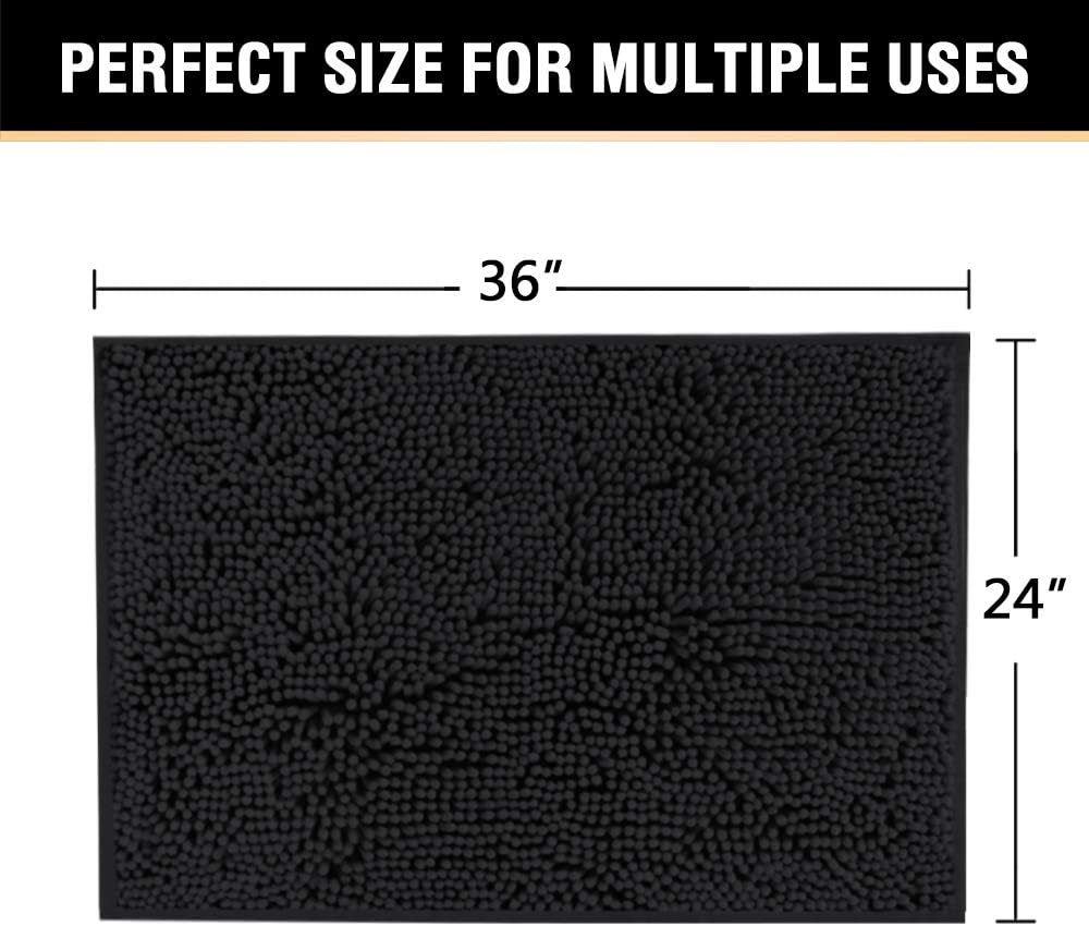 Bath Mats for Bathroom Non Slip Luxury Chenille Ultra Soft Bath Rugs 24x36 - Black