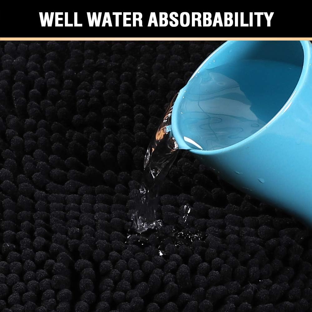 Bath Mats for Bathroom Non Slip Luxury Chenille Ultra Soft Bath Rugs 24x36 - Black