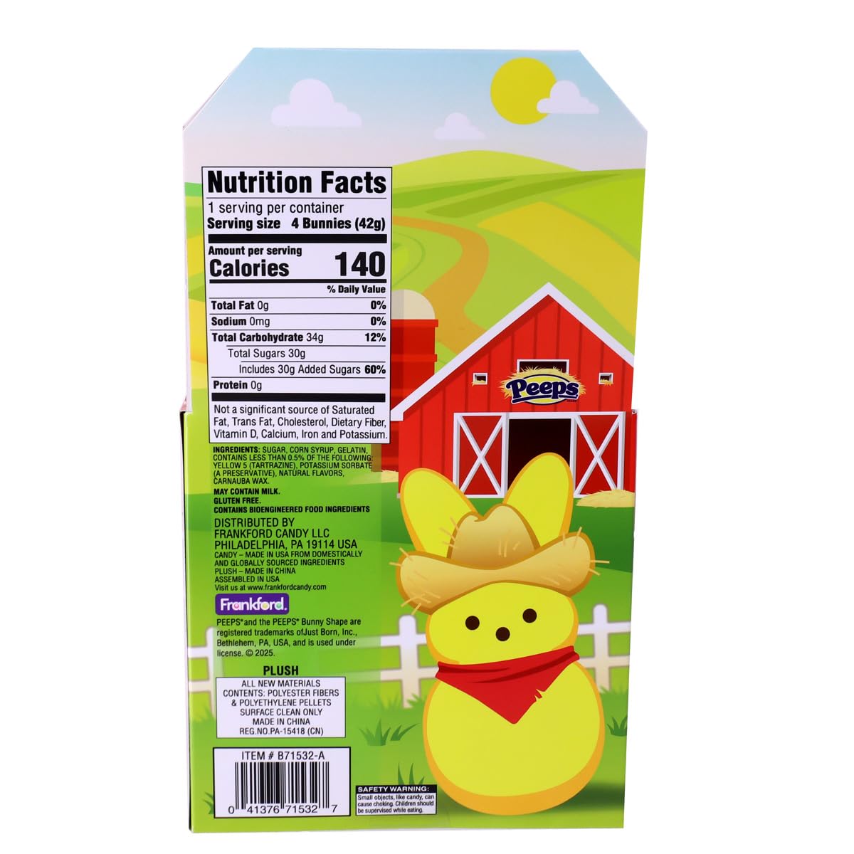 PEEPS Plush Bunny Farm House Gift Set with 4ct PEEPS Yellow Marshmallow Candies and Plush Toy, 1.5oz, Easter Gifts and Basket Stuffers (Best By:  6/2025)