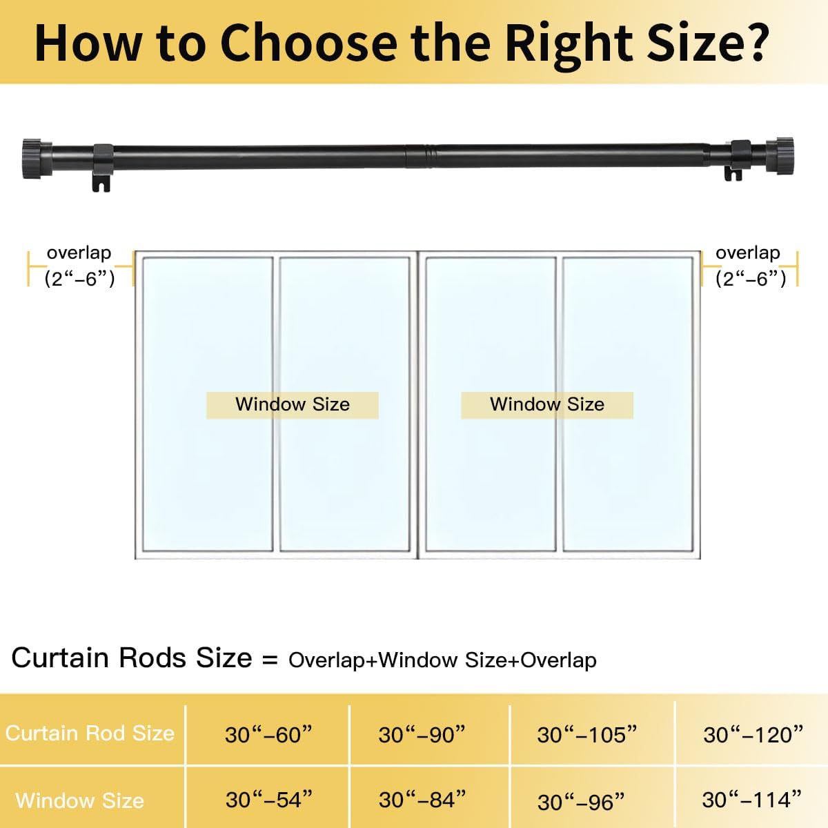 Modern Heavy Duty Curtain Rods for Windows 30 to 90 Inch, Black Decorative Adjustable Window Rods 1 Inch Diameter for Bedroom Living Room Kitchen Drapes (Black,30"-90")