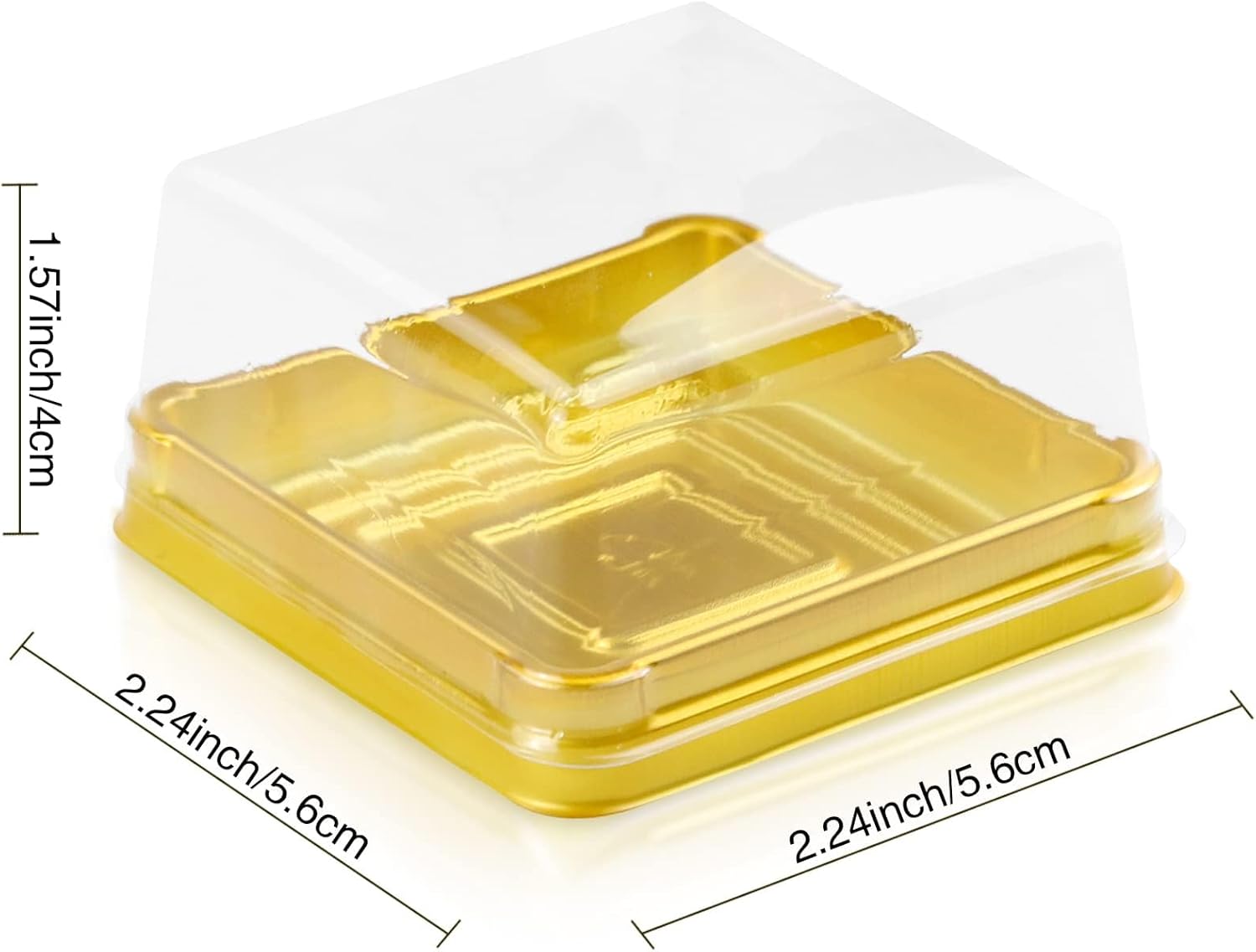 100 Set 2.24"L x 2.24"W x 1.57"H Clear Plastic Mini Cupcake Boxes Muffin Pod Dome Muffin Single Container Box Wedding Birthday Gifts Supplies for Cheese Pastry Dessert Mooncake (square, gold)