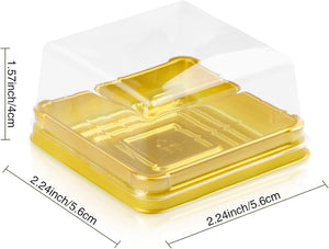 100 Set 2.24"L x 2.24"W x 1.57"H Clear Plastic Mini Cupcake Boxes Muffin Pod Dome Muffin Single Container Box Wedding Birthday Gifts Supplies for Cheese Pastry Dessert Mooncake (square, gold)