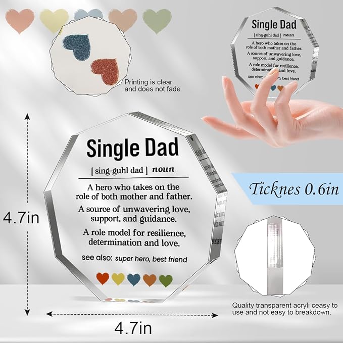 Single Dad Gifts from Daughter Son Wife Best Dad Ever Gift Fathers Day Birthday Christmas Gifts for Dad Single Father Single Dad Definition Acrylic Decorative Signs Plaques