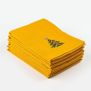 Christmas Cloth Napkins Yellow Dining Table Dinner Napkins| Washable Cotton Napkins Easter Basket Decor|Christmas Tree Embroidered 18x18 in Yellow Pk of 6 Cocktail Party Napkins