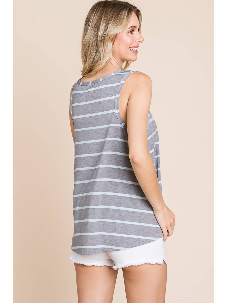 Bulgari Printed Striped Tunic Top-Grey/Aqua