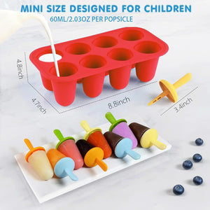 Popsicles Molds Silicone, 8 Pieces BPA-Free Ice Pop Mold, Reusable Mini Toddler Popsicle Molds with Sticks, Homemade Small Popsicle Mold for Kids (Red)