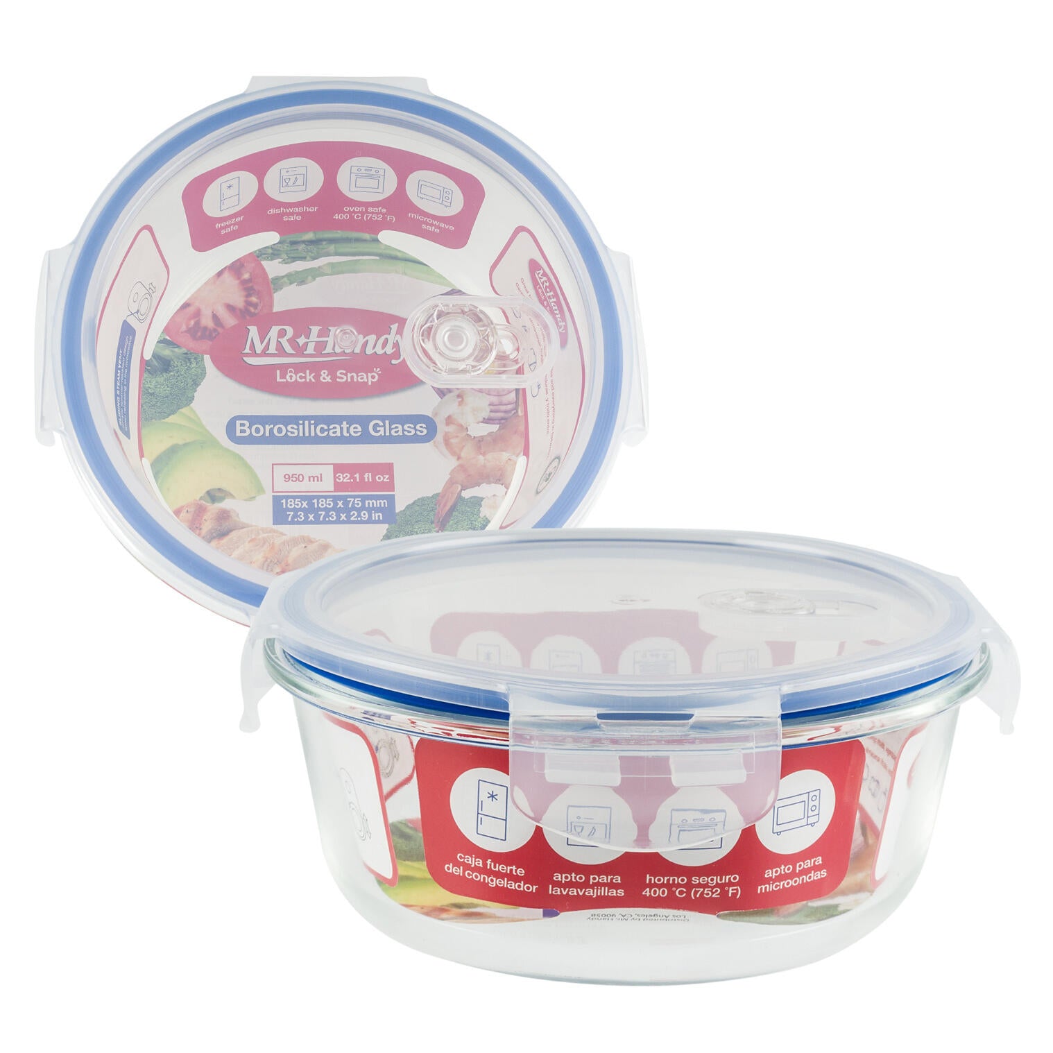 Mr. Handy Round Glass Food Container- 32.1oz