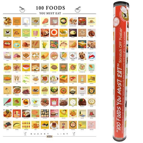 100 Foods You Must Eat - 16"x24" Scratch Off Poster