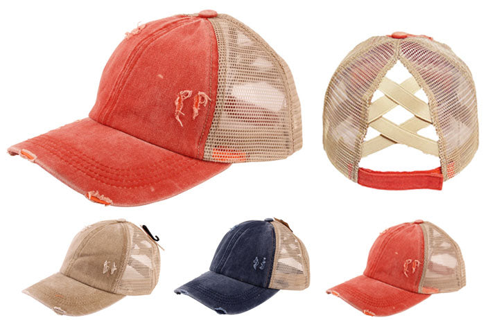 PONYTAIL HAT (NAVY/CORAL/KHAKI)