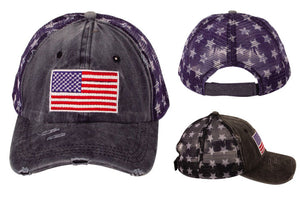 BASEBALL HAT - EMBROIDERED USA FLAG - (BLACK & NAVY)
