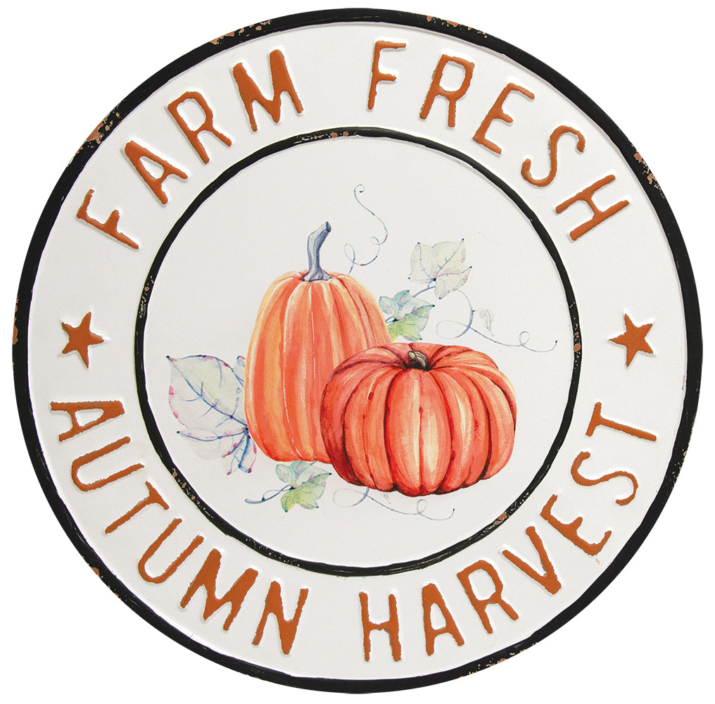 Farm Fresh Autumn Harvest Round Metal Sign 14" Diameter-Wall Decor