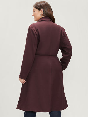 Solid Pocket Button Up Suit Collar Coat Burgundy