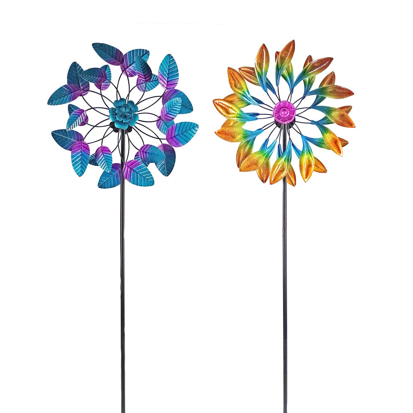Double Leaf Layered Kinetic Garden Stake Wind Spinner
