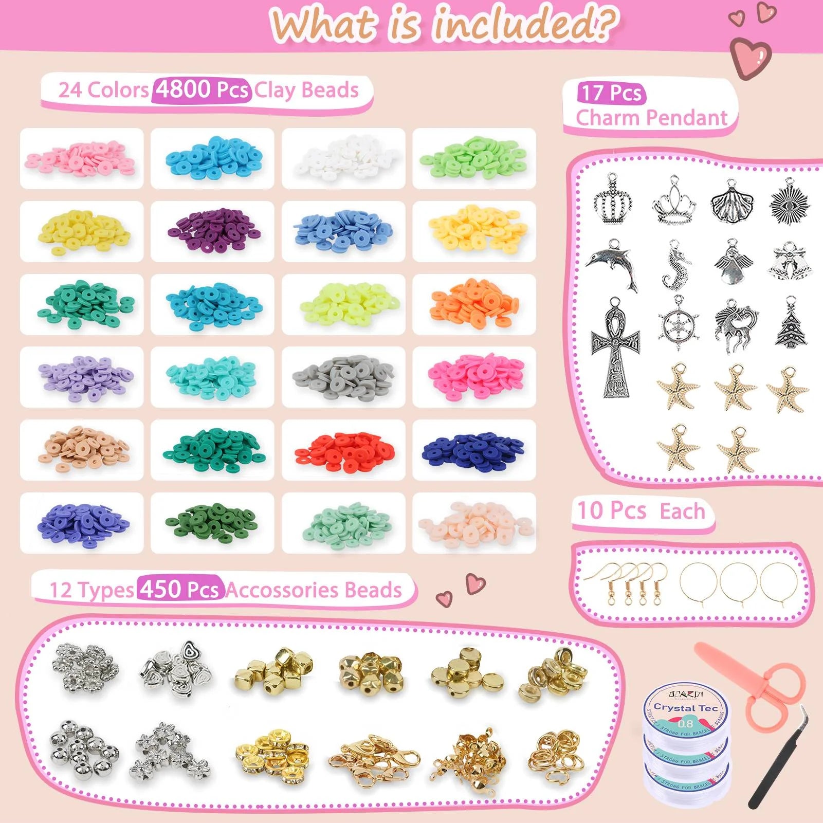 Bracelet Making Kit - 10800+Pcs Polymer Clay&Glass Seed Beads and Letter&Bracelet Beads for Friendship Jewelry Making for Teen Girl Gifts