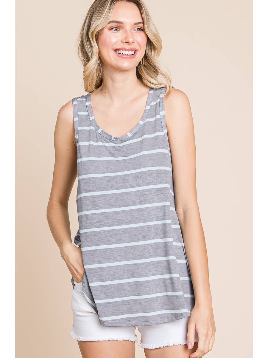 Bulgari Printed Striped Tunic Top-Grey/Aqua