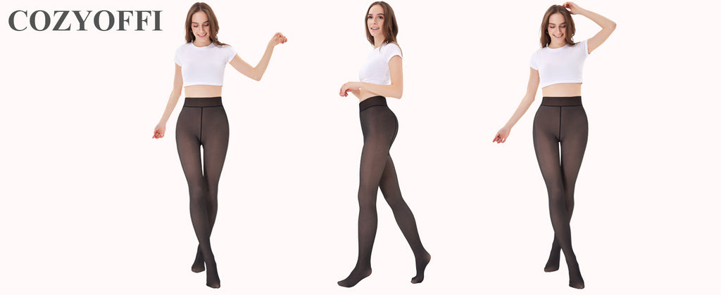 COZYOFFI Fleece Lined Tights Thermal Pantyhose Fake Translucent Women Sheer Legs-Size Large