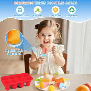 Popsicles Molds Silicone, 8 Pieces BPA-Free Ice Pop Mold, Reusable Mini Toddler Popsicle Molds with Sticks, Homemade Small Popsicle Mold for Kids (Red)
