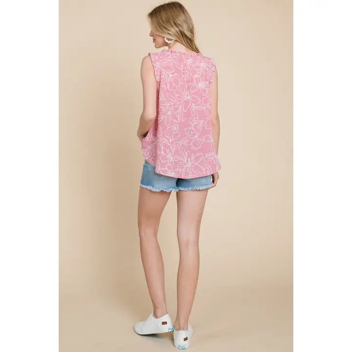 Plus Size Floral Bubble Yoryu Fashion Top-Pink