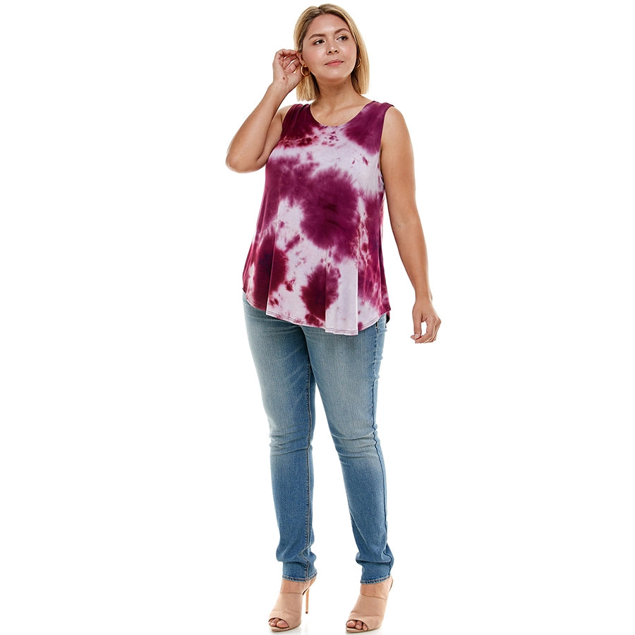 Plus Size Tie Dye Casual Sleeveless Top-A06