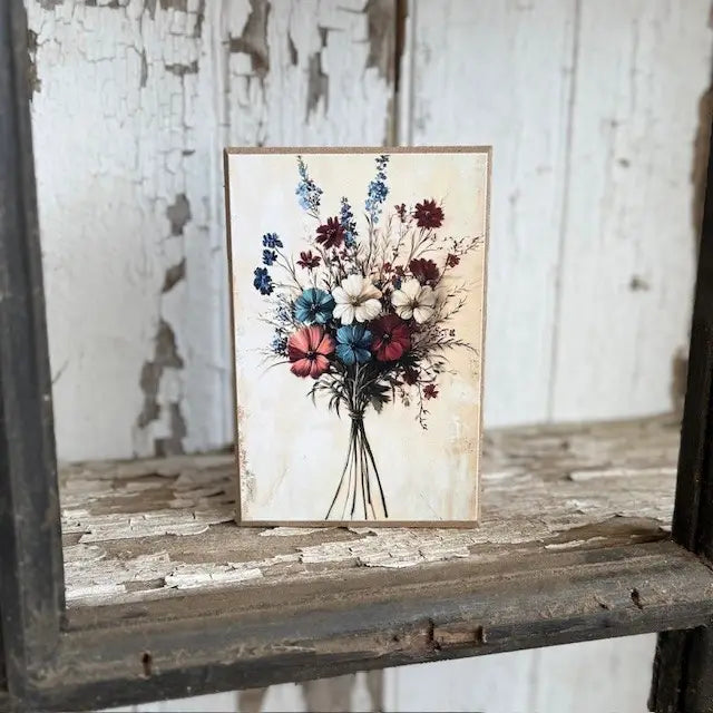 Red White Blue Bouquet Block Tabletop Sign