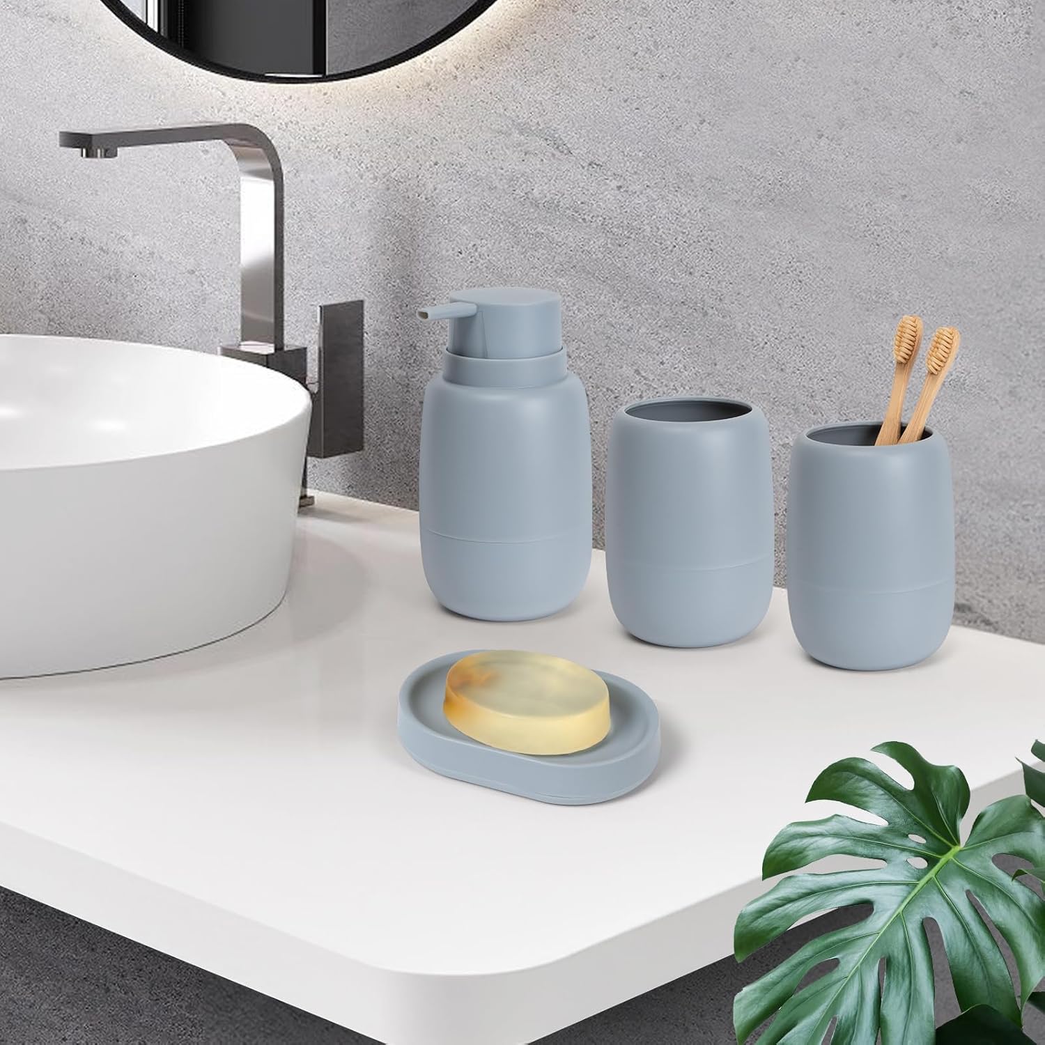 Bathroom Accessory Set 4 Pcs Bath Accessory Sets Complete Soap Dispenser 18 oz Tumbler Soap Dish for Modern Bathroom Deco