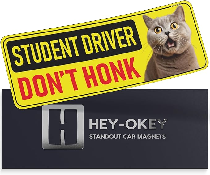 Student Driver Magnet for Car - Funny Animals Please Be Patient Reflective Magnetic Bumper Sticker - Removable Novice Rookie Safety Attention Sign - Weather-Resistant - 10 x 3.5 inch (Cat)